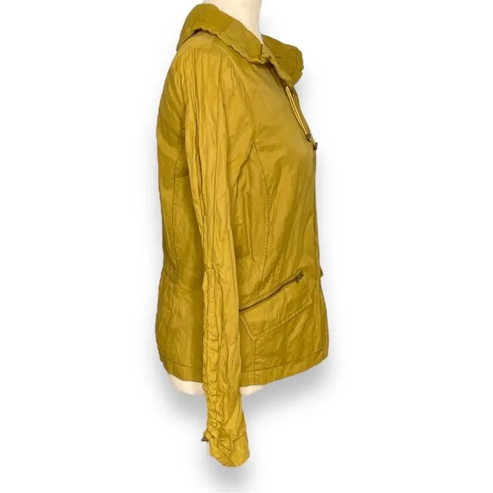 Coldwater Creek Mustard Yellow Drawstring Scrunch Snap Jacket Women’s Size 4-6